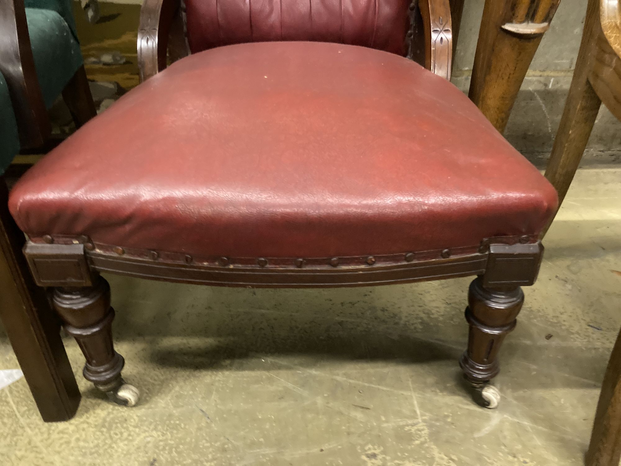 A Victorian mahogany salon chair together with a Regency dining chair